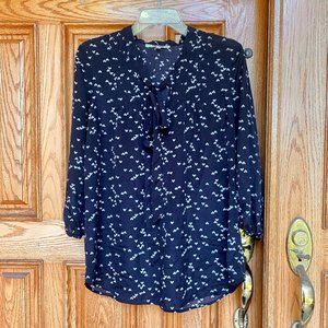 Navy Heart Blouse with Light Blue Pattern